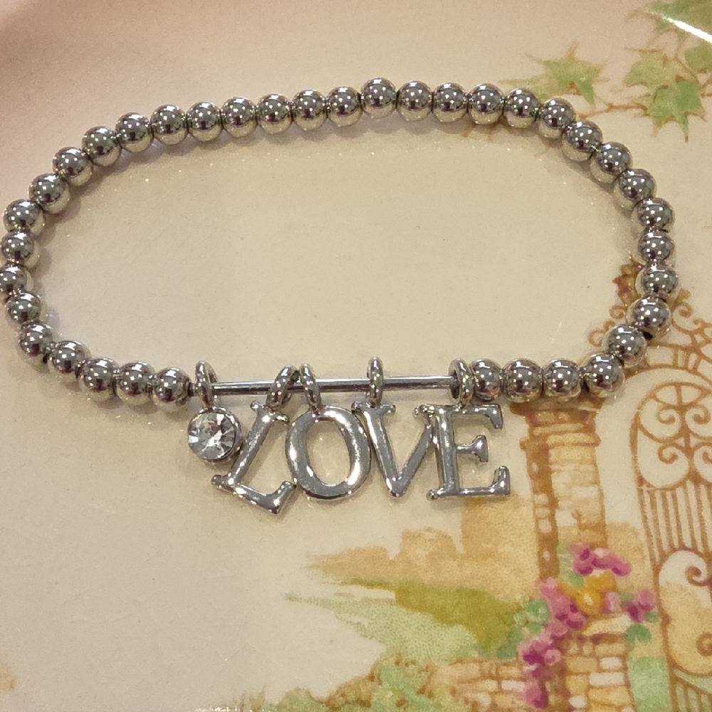 Plunder  Silver Beaded Bracelet with LOVE Charm